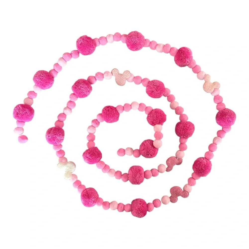 9 ft Valentine's Day Pinks Disney Mickey Pom Pom Garland Handmade black thread